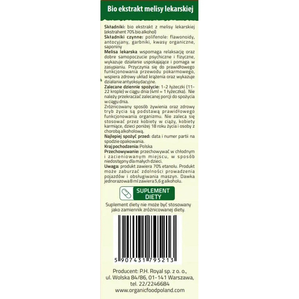 EKSTRAKT MELISA LEKARSKIEJ BIO - TINCTURE - Oficjalny sklep Royal Brand