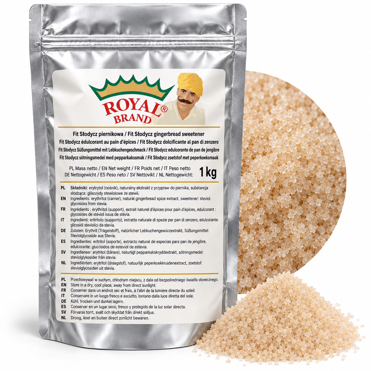 Projekt opakowania: Fit Słodycz piernikowa 1 kg Royal Brand. Logo marki do weryfikacji.