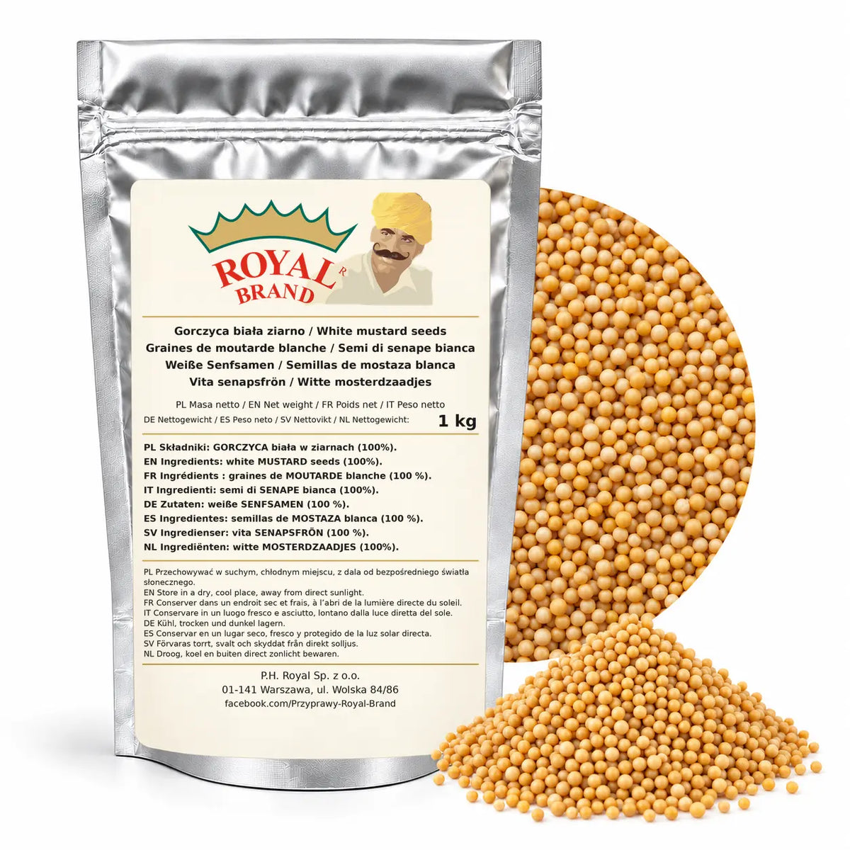 Gorczyca biała ziarno 1 kg do ogórków i marynat Royal Brand
