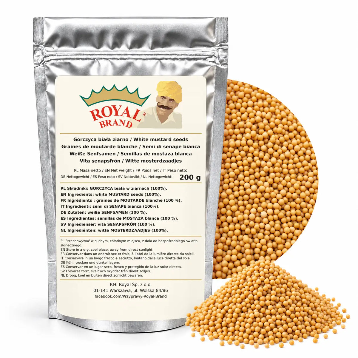 Gorczyca biała ziarno 200 g do ogórków i marynat Royal Brand