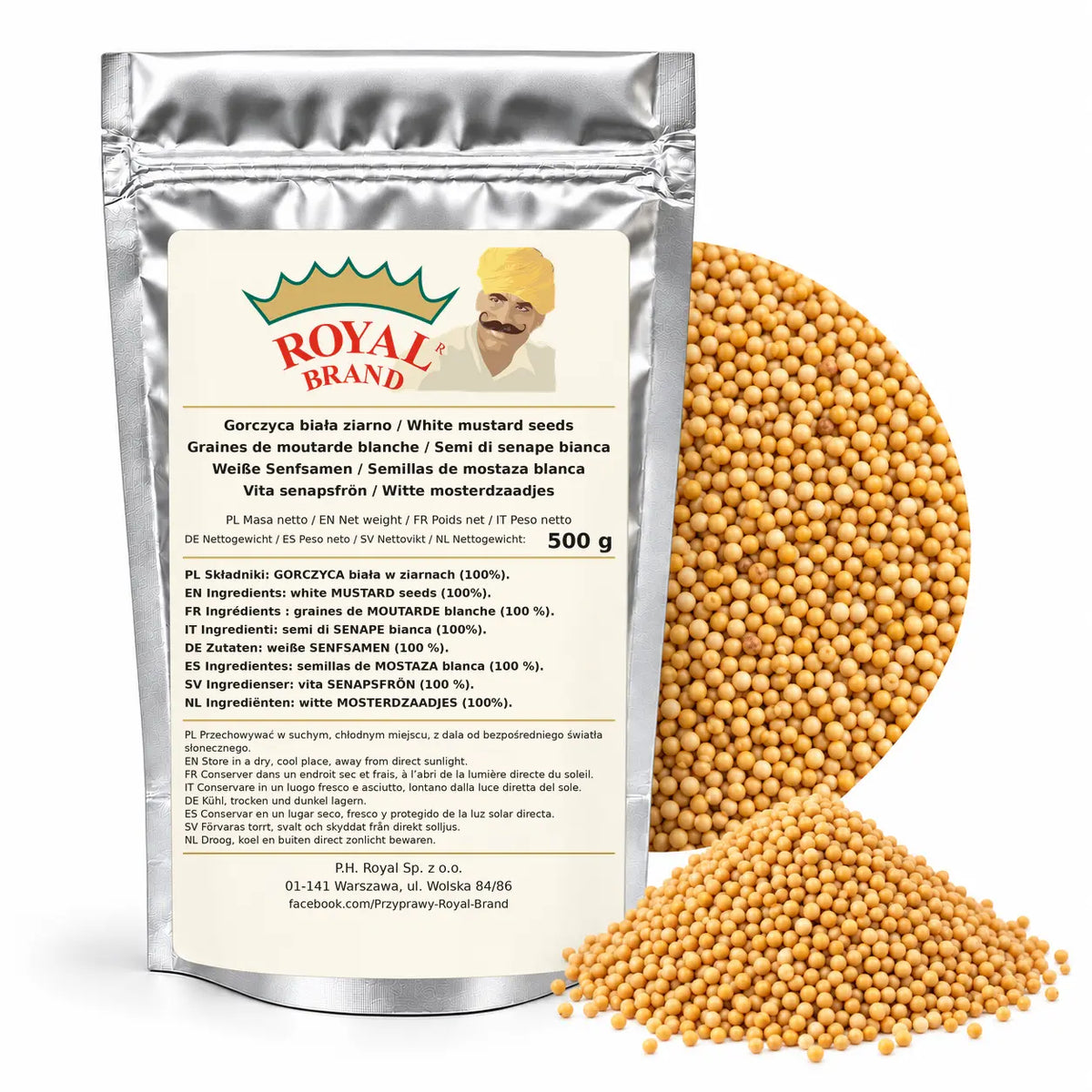 Gorczyca biała ziarno 500 g do ogórków i marynat Royal Brand