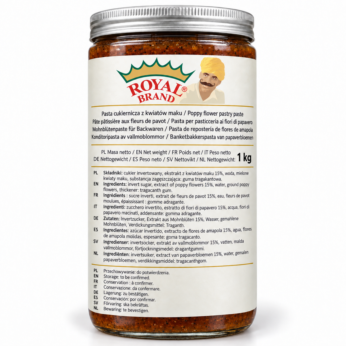 Pasta cukiernicza z kwiatów maku 1 kg Royal Brand – projekt opakowania w szklanym słoiku