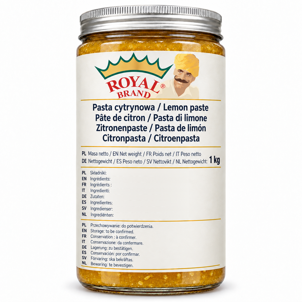 Pasta cytrynowa 1 kg Royal Brand – projekt opakowania w szklanym słoiku
