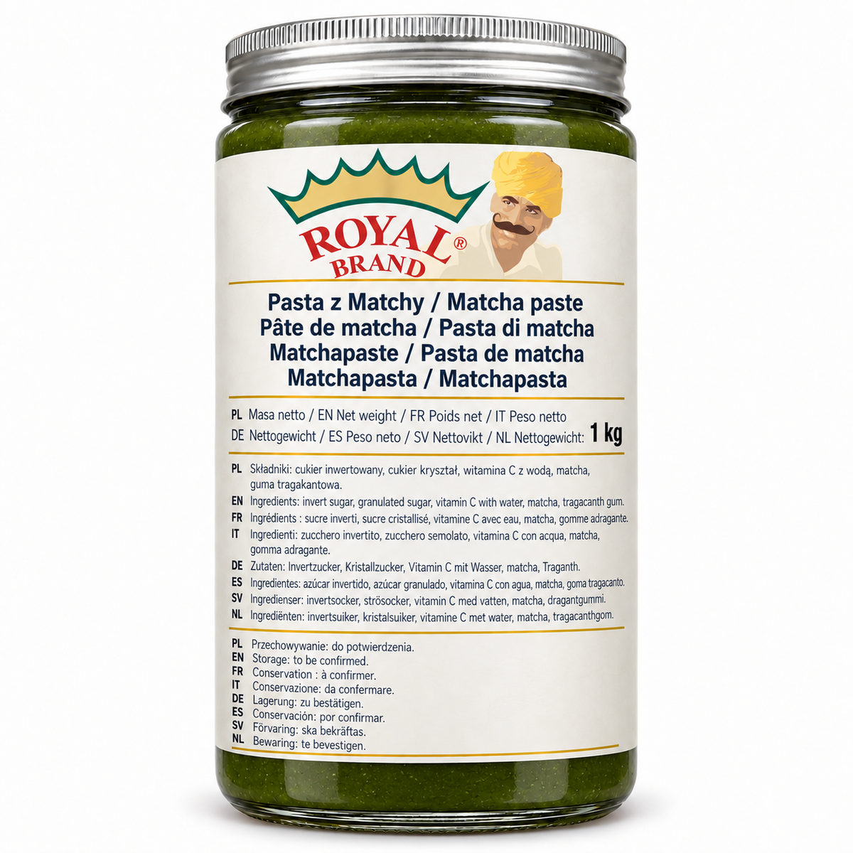 Pasta z Matchy 1 kg Royal Brand – projekt opakowania w szklanym słoiku