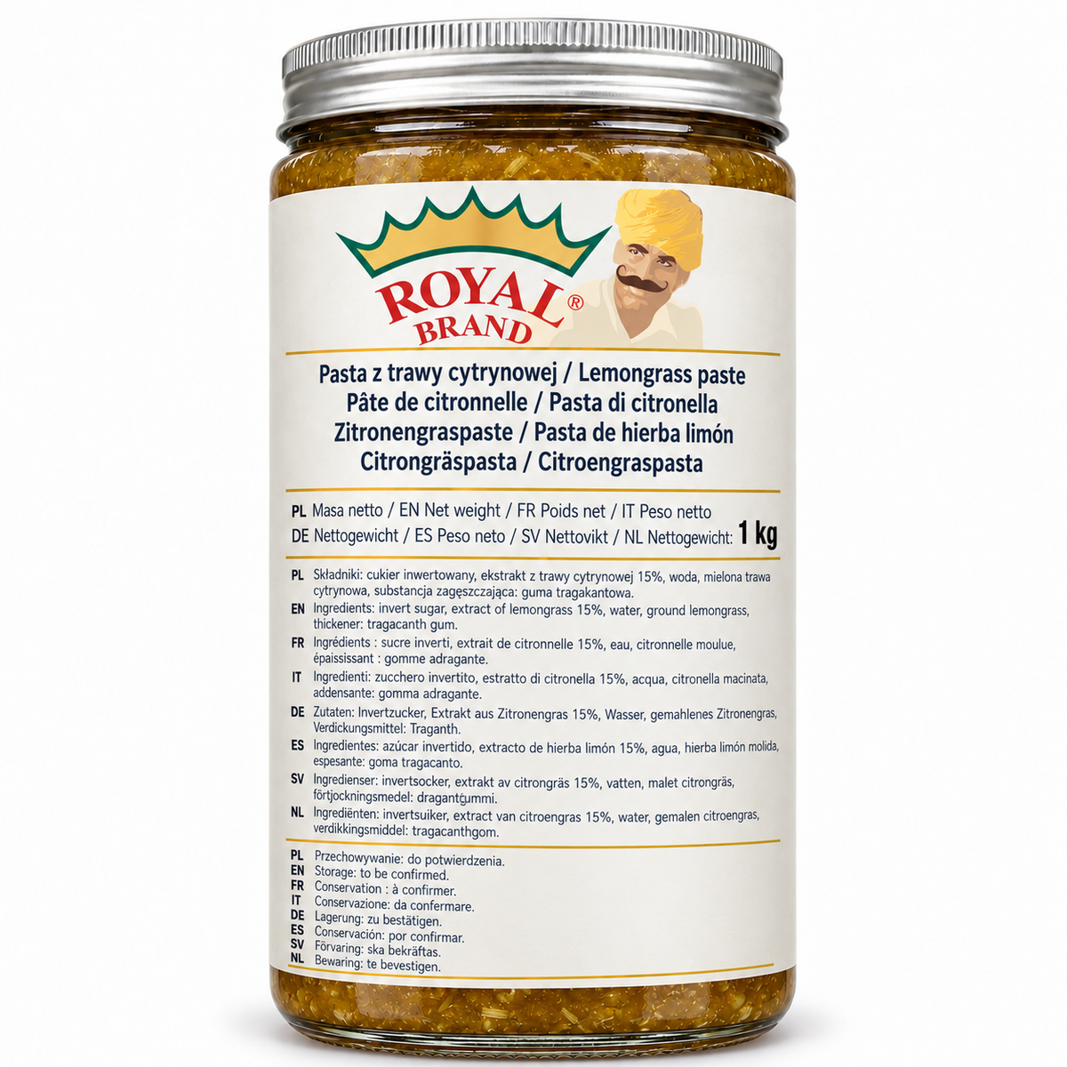 Pasta z trawy cytrynowej 1 kg Royal Brand – projekt opakowania w szklanym słoiku