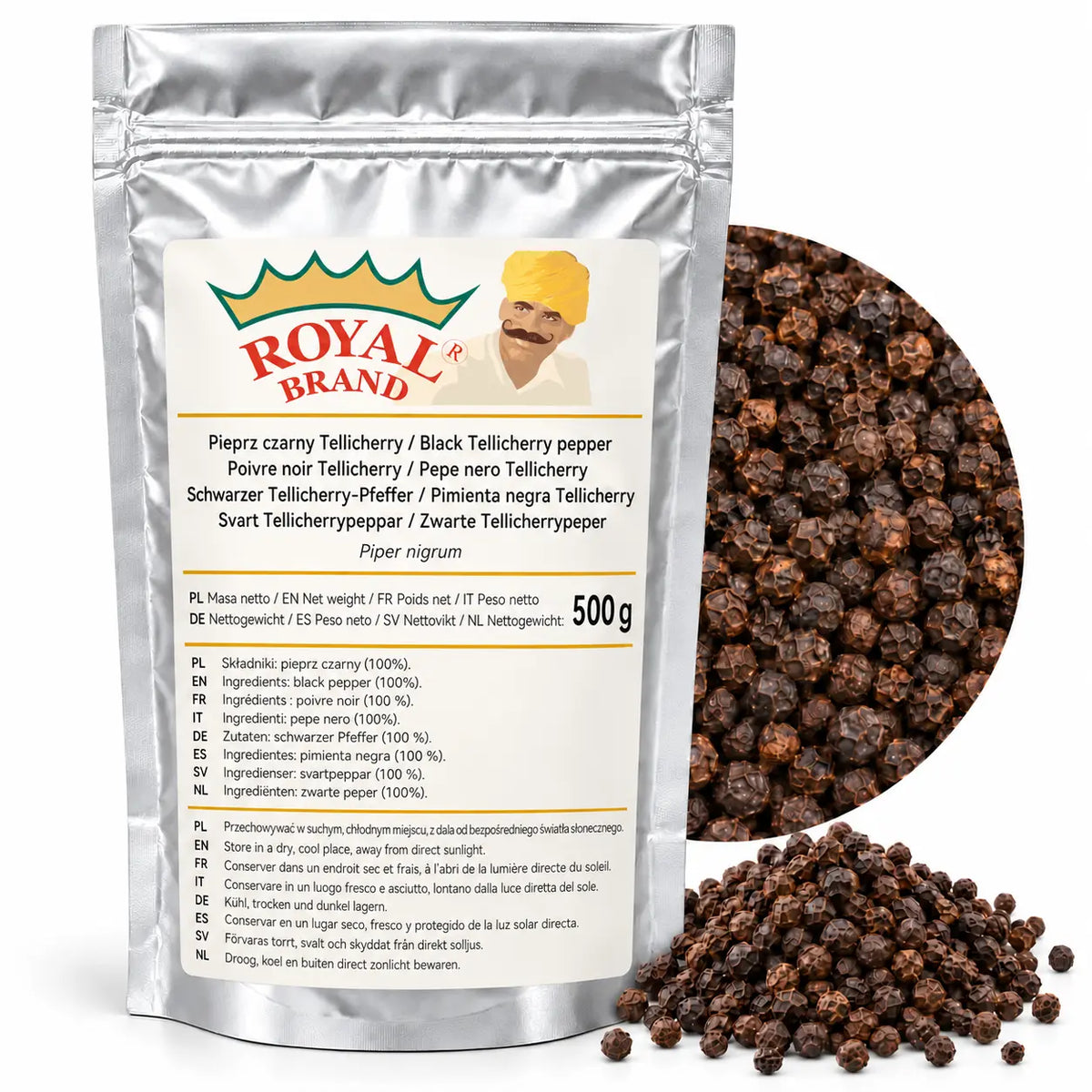 Pieprz czarny Tellicherry ziarnisty 500 g Royal Brand