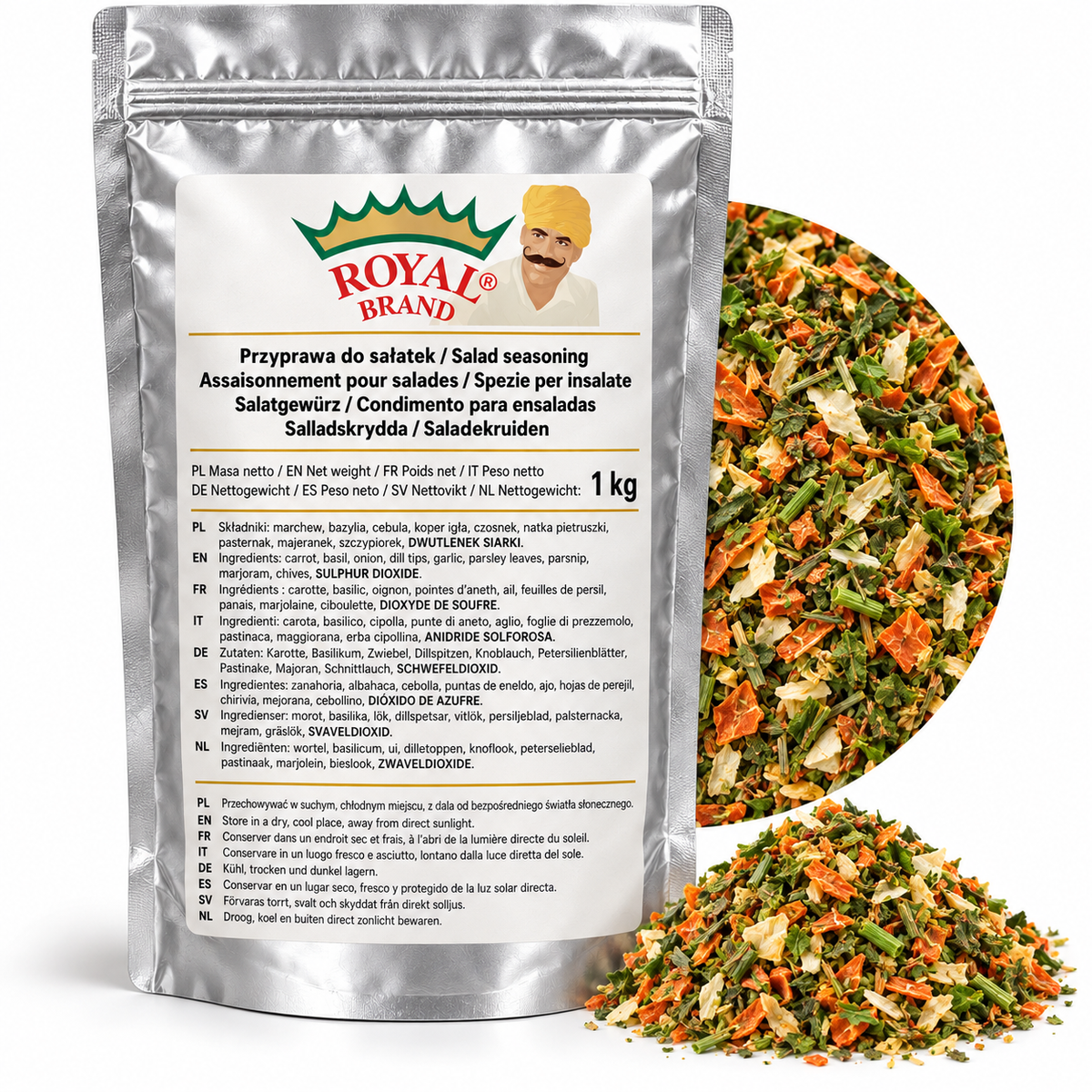 Projekt opakowania: Przyprawa do sałatek 1 kg Royal Brand; logo Royal Brand do weryfikacji.