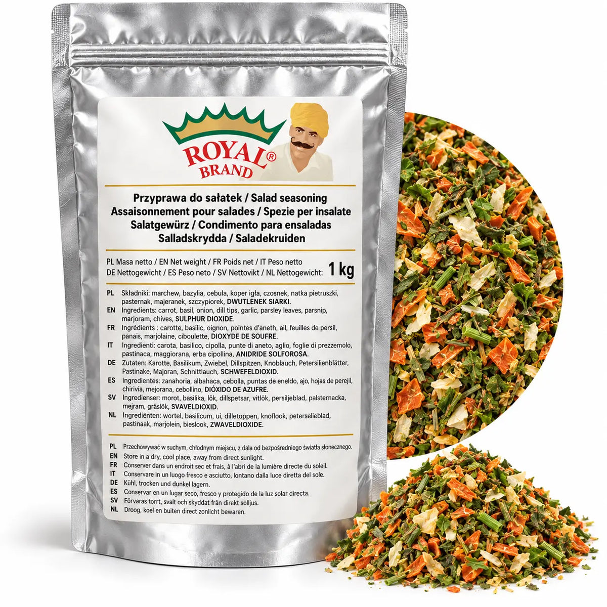 Projekt opakowania: Przyprawa do sałatek 1 kg Royal Brand; logo Royal Brand do weryfikacji.