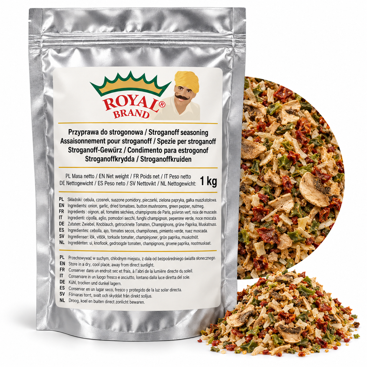 Projekt opakowania: Przyprawa do strogonowa 1 kg Royal Brand; logo Royal Brand do weryfikacji.