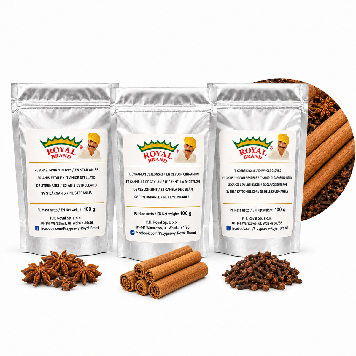Zestaw do herbaty zimowej Royal Brand – 3 srebrne doypaki z cynamonem cejlońskim w laskach