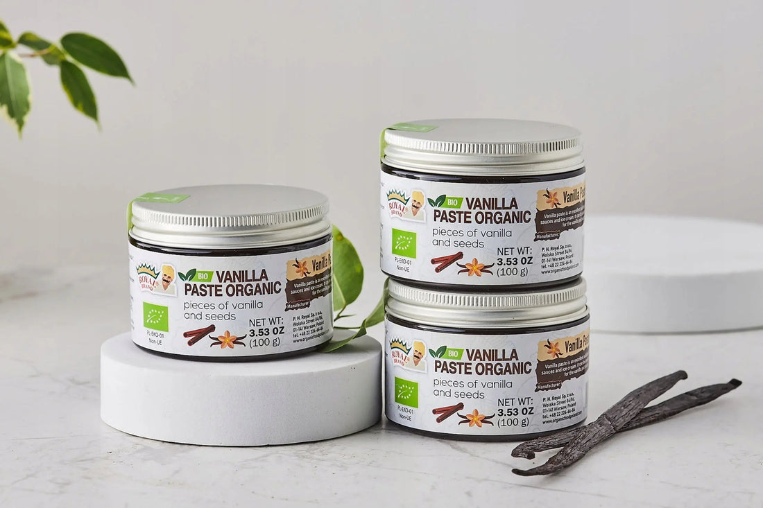 Jak przygotować pastę waniliową z mojego przepisu i wykorzystać ją w deserach Przyprawy, ekstrakt waniliowy, pasta waniliowa  i matcha Royal Brand