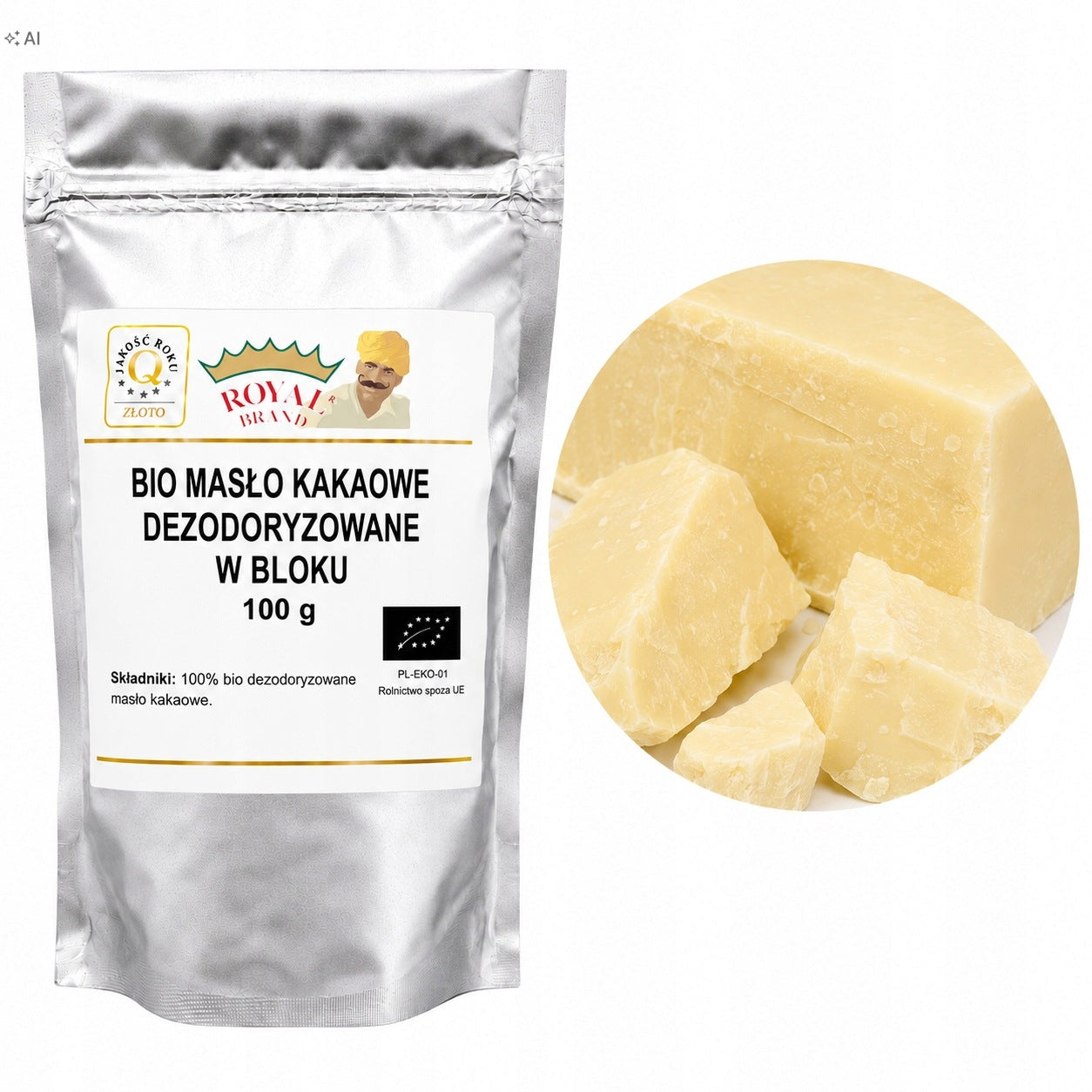 Masło kakaowe spożywcze BIO dezodoryzowane w bloku 100g Royal Brand Royal Brand