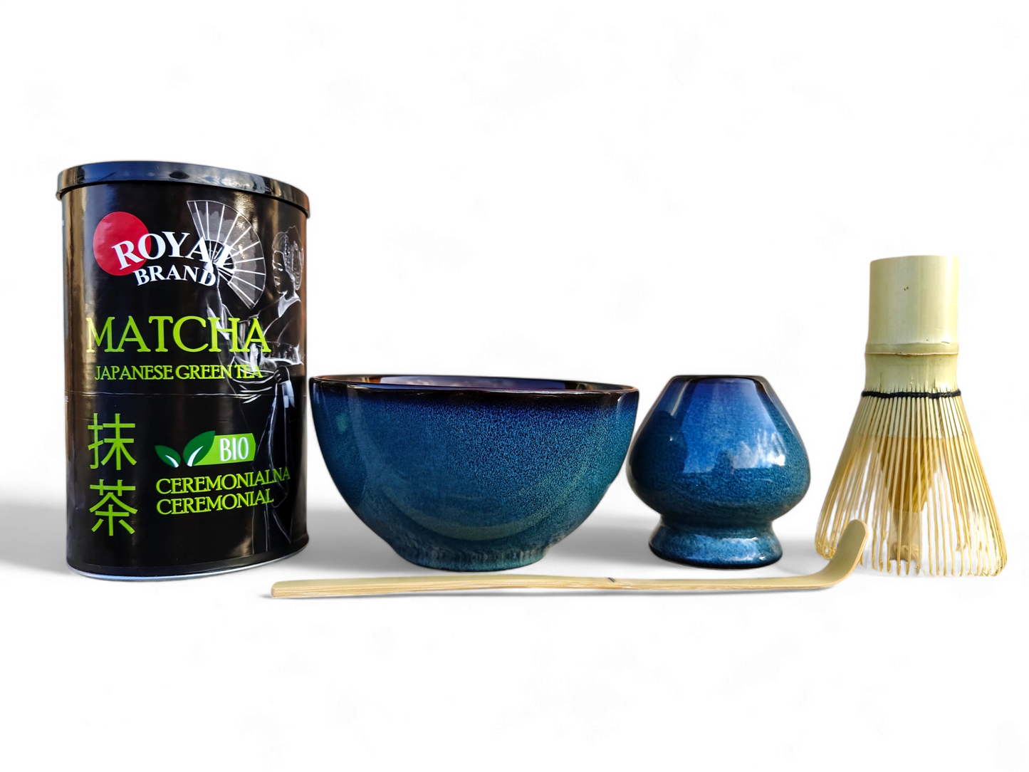 Zestaw startowy do herbaty matcha Bio 100g z piękną czarką miotełką i łyżką