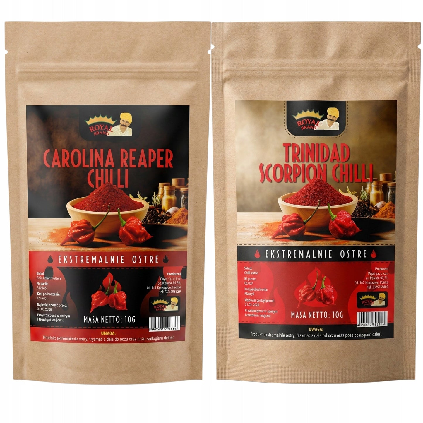 Carolina Reaper Trinidad Scorpion Chilli Zestaw ostrych papryk Royal Brand Royal Brand