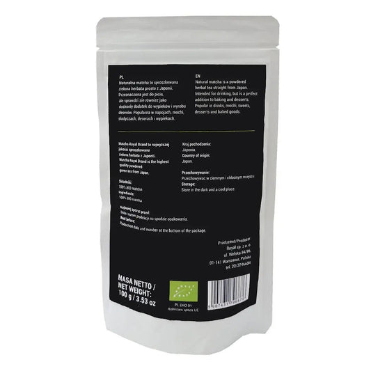 Certyfikowana Matcha Premium Ceremonialna 100g zielona herbata w proszku - Oficjalny sklep Royal Brand