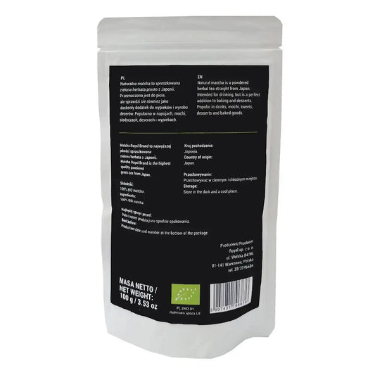Certyfikowana Matcha Premium Ceremonialna 100g zielona herbata w proszku - Oficjalny sklep Royal Brand