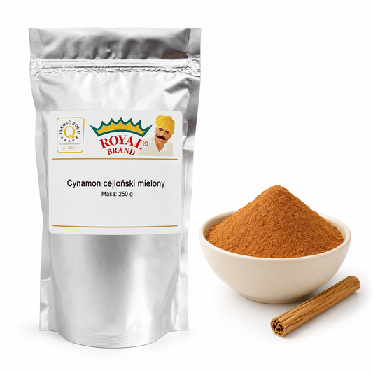 Cynamon cejloński mielony 250 g Royal Brand – opakowanie i produkt