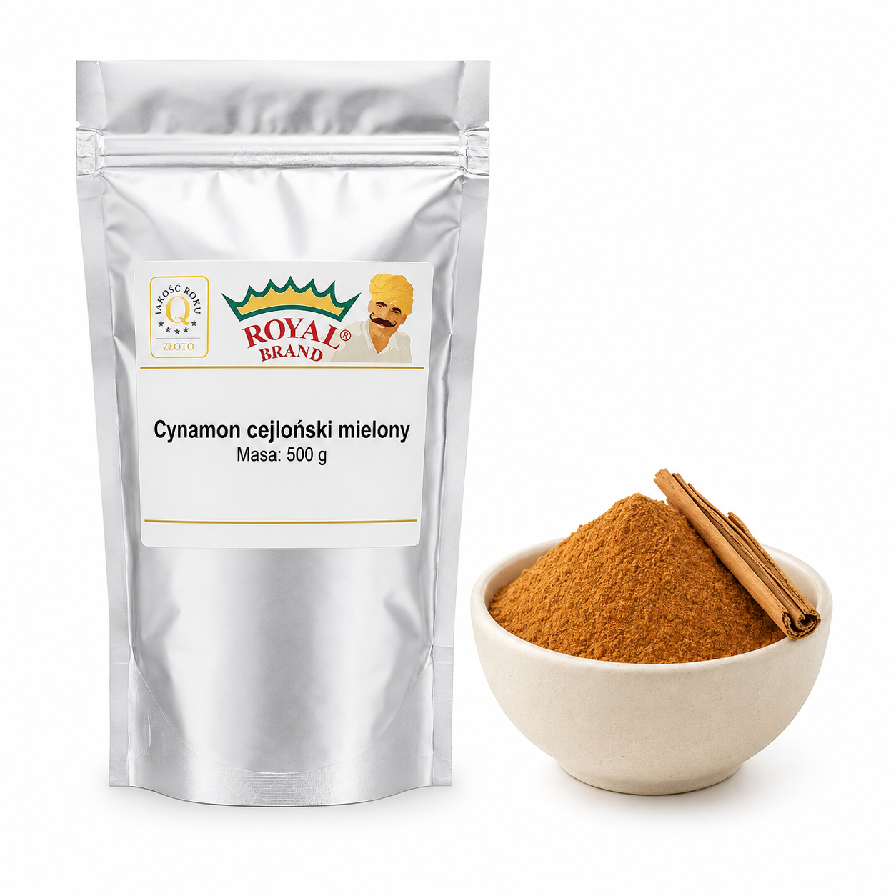 Cynamon cejloński mielony 500 g Royal Brand – opakowanie i produkt