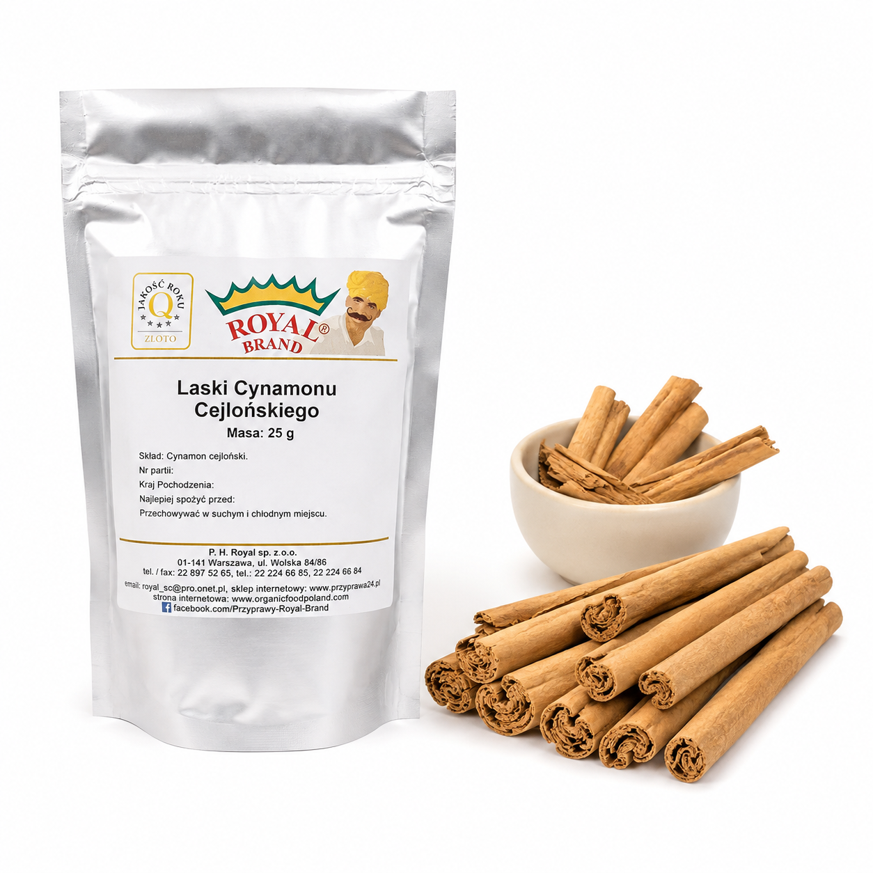 Cynamon cejloński w laskach 25 g – opakowanie Royal Brand