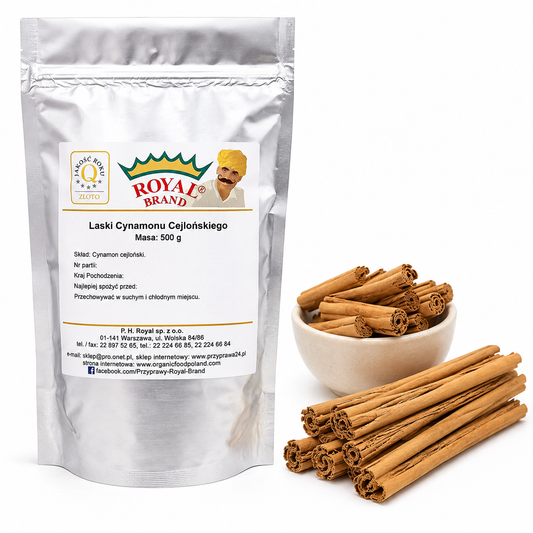 Cynamon cejloński w laskach 500 g – opakowanie Royal Brand