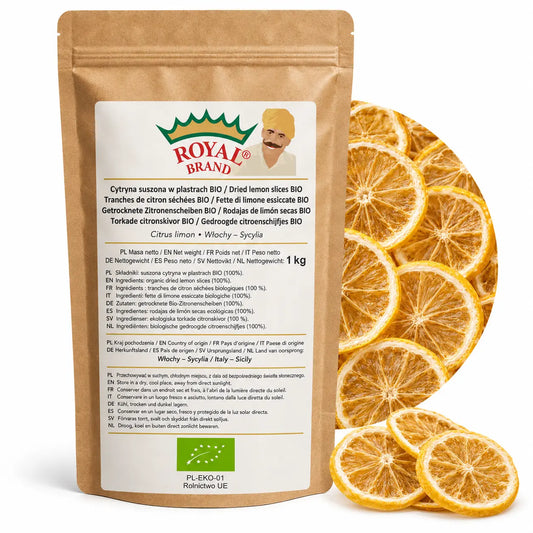 Cytryna BIO suszona w plastrach 1 kg z Sycylii w kraftowym doypaku Royal Brand