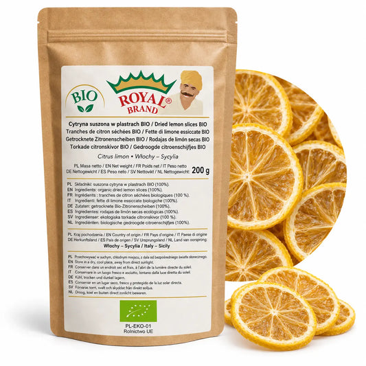 Cytryna BIO suszona w plastrach 200 g z Sycylii w kraftowym doypaku Royal Brand