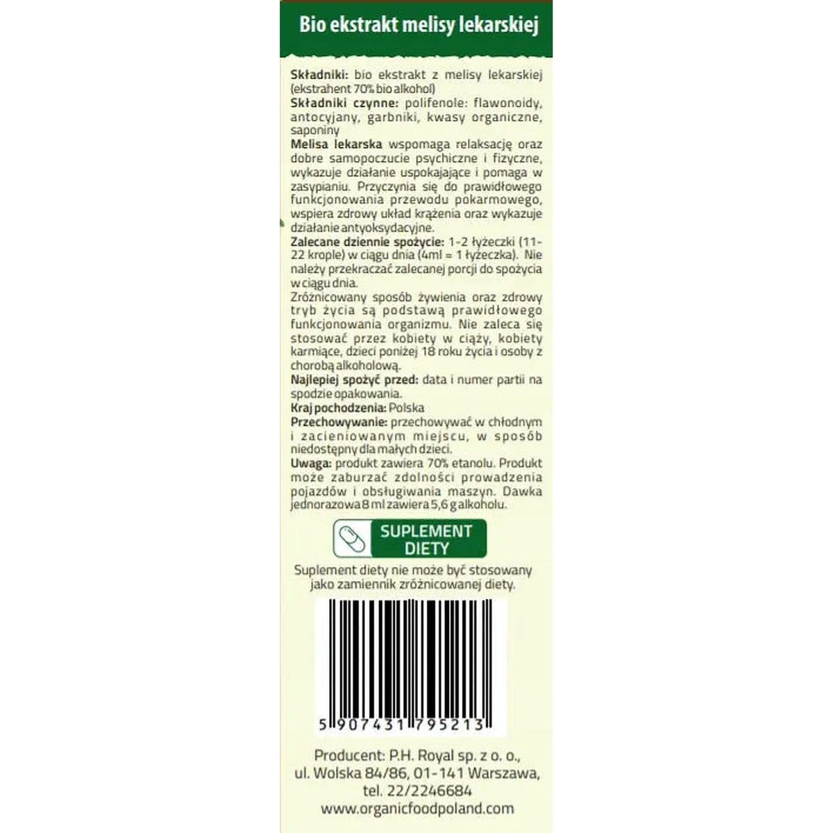 EKSTRAKT MELISA LEKARSKIEJ BIO - TINCTURE - Oficjalny sklep Royal Brand