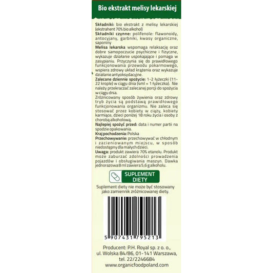 EKSTRAKT MELISA LEKARSKIEJ BIO - TINCTURE - Oficjalny sklep Royal Brand