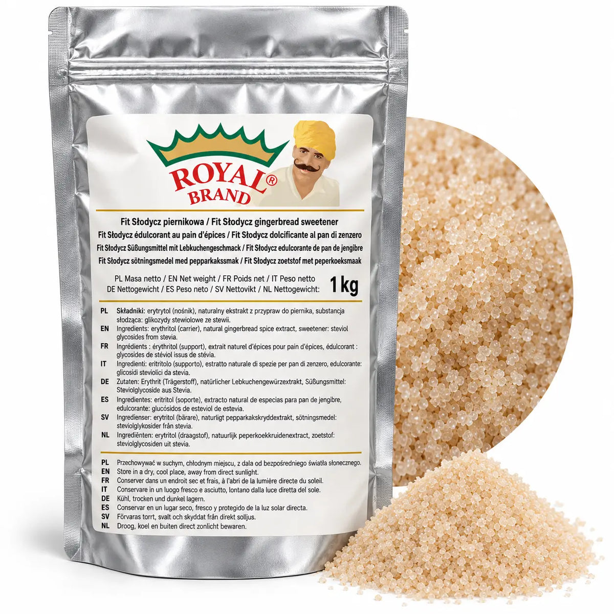 Projekt opakowania: Fit Słodycz piernikowa 1 kg Royal Brand. Logo marki do weryfikacji.