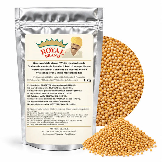 Gorczyca biała ziarno 1 kg do ogórków i marynat Royal Brand