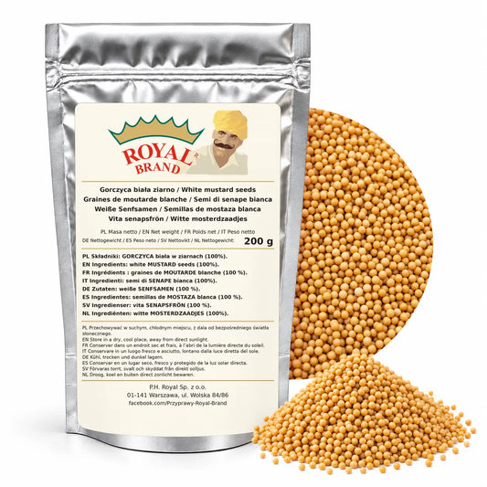 Gorczyca biała ziarno 200 g do ogórków i marynat Royal Brand