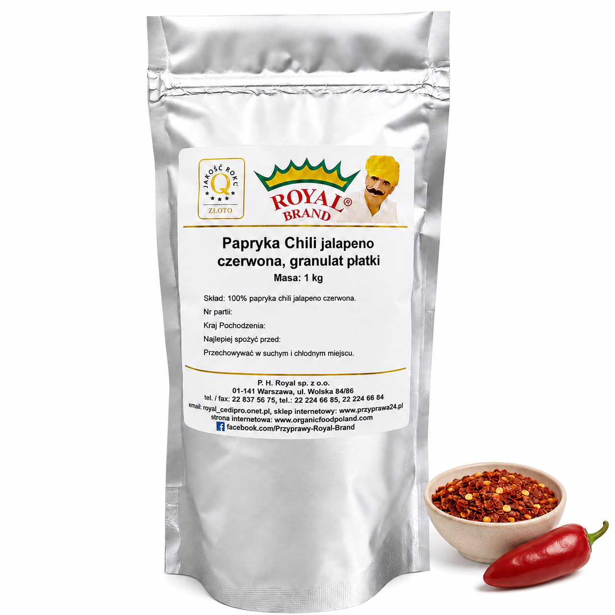Jalapeño czerwone suszone 1 kg Royal Brand – doypak na białym tle
