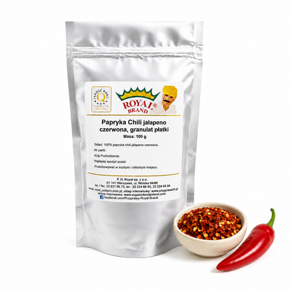 Jalapeño czerwone suszone 100 g Royal Brand – doypak na białym tle