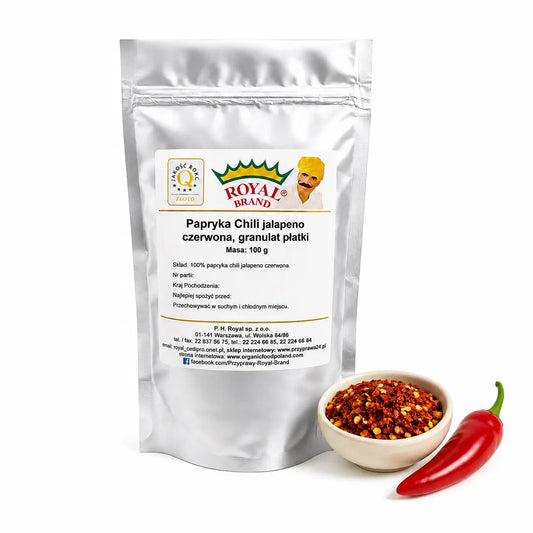 Jalapeño czerwone suszone 100 g Royal Brand – doypak na białym tle