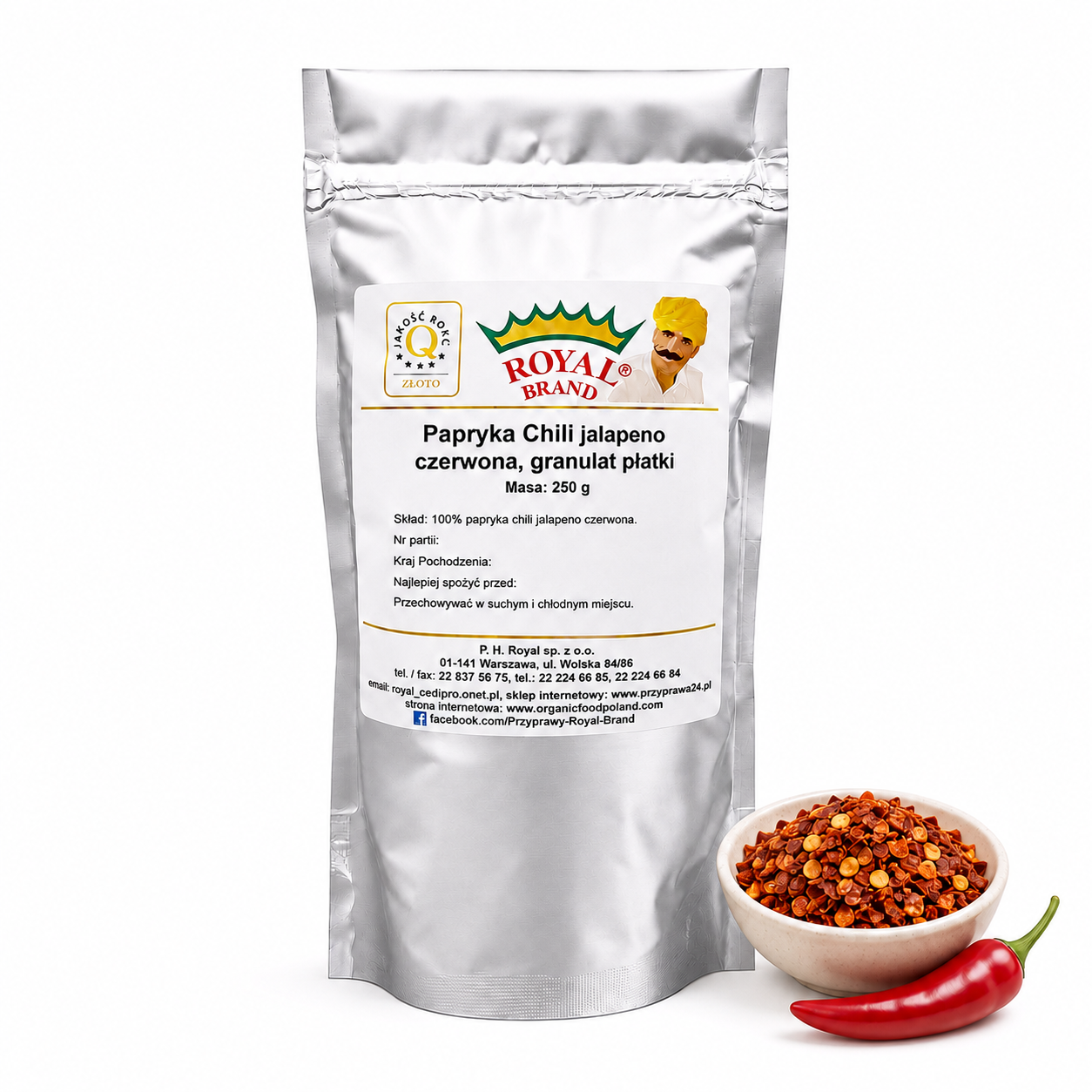 Jalapeño czerwone suszone 250 g Royal Brand – doypak na białym tle