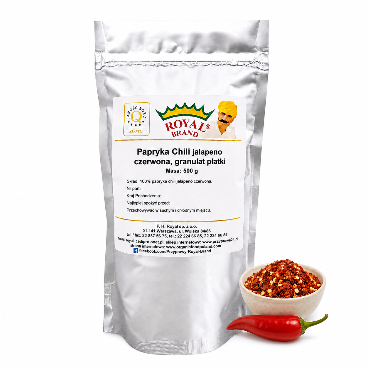 Jalapeño czerwone suszone 500 g Royal Brand – doypak na białym tle