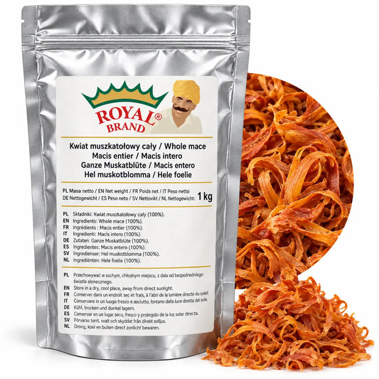 Projekt opakowania: Kwiat muszkatołowy cały 1 kg Royal Brand; logo do weryfikacji.
