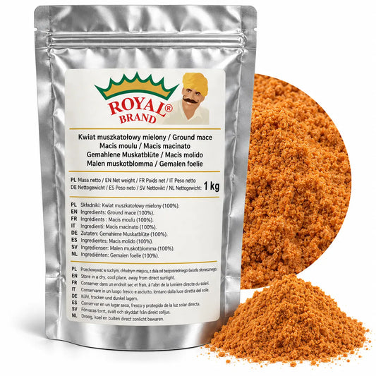 Projekt opakowania: Kwiat muszkatołowy mielony 1 kg Royal Brand; logo do weryfikacji.