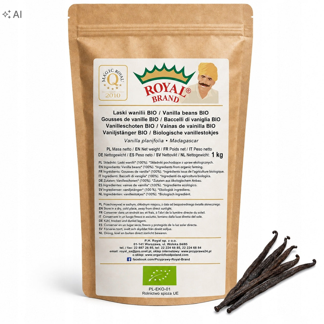 LASKI WANILII BIO BOURBON Z MADAGASKARU 1kg 14 - 20 cm GRUBE XL Royal Brand