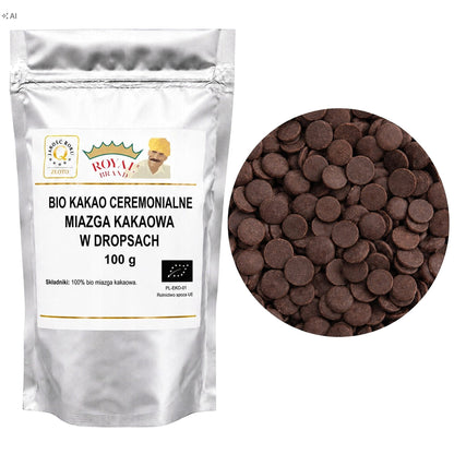 Miazga kakaowa BIO dropsy z Peru do kakao ceremonialnego 100g Royal Brand Royal Brand