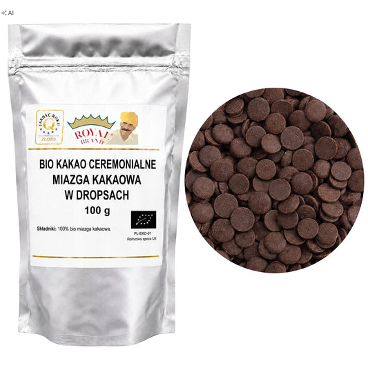 Miazga kakaowa BIO dropsy z Peru do kakao ceremonialnego 100g Royal Brand Royal Brand