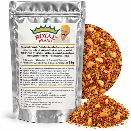 Projekt opakowania: Mieszanka Przypraw Do Paelli z Orzechami 1 kg Royal Brand. Logo marki do weryfikacji.
