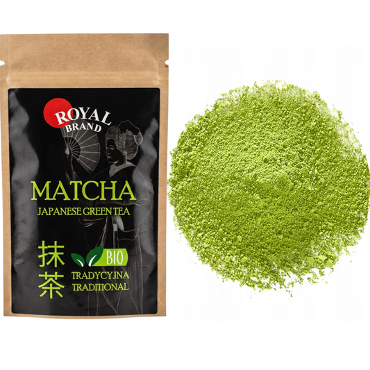Najlepsza Zielona Herbata Matcha Japońska BIO 50g Herbata Sproszkowana Royal Brand