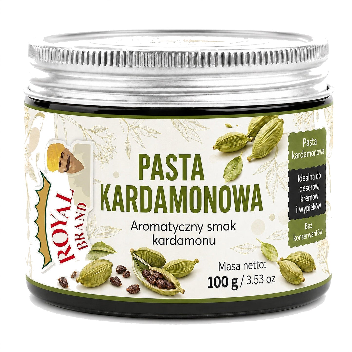 Naturalna Pasta kardamonowa 100g do pieczenia i lodów z ziarna kardamonou Royal Brand