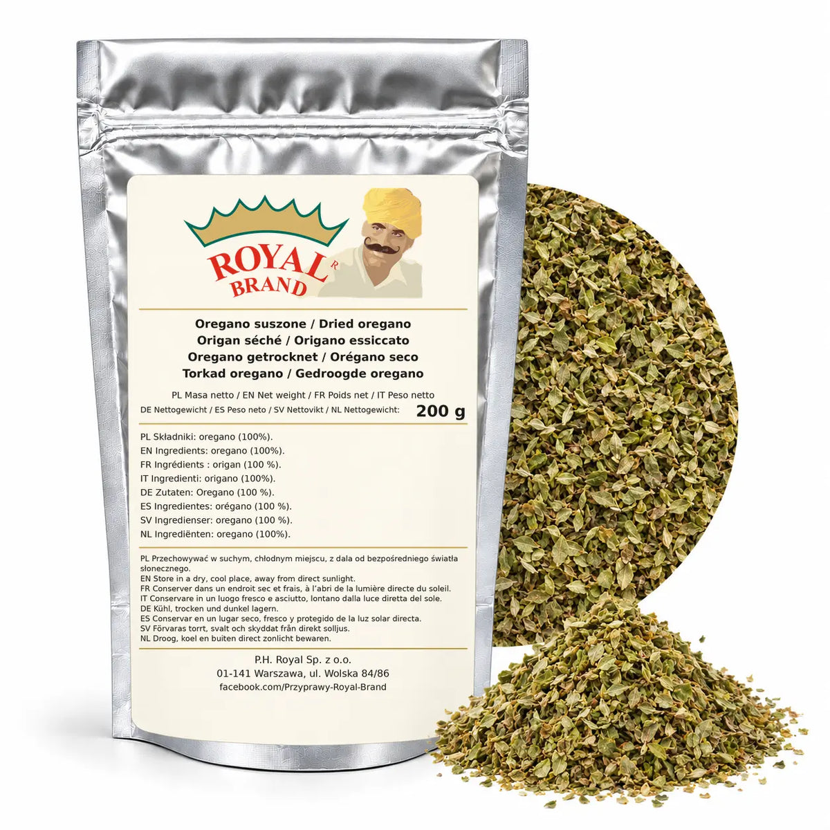 Oregano suszone liść 200 g do pizzy i sosów Royal Brand