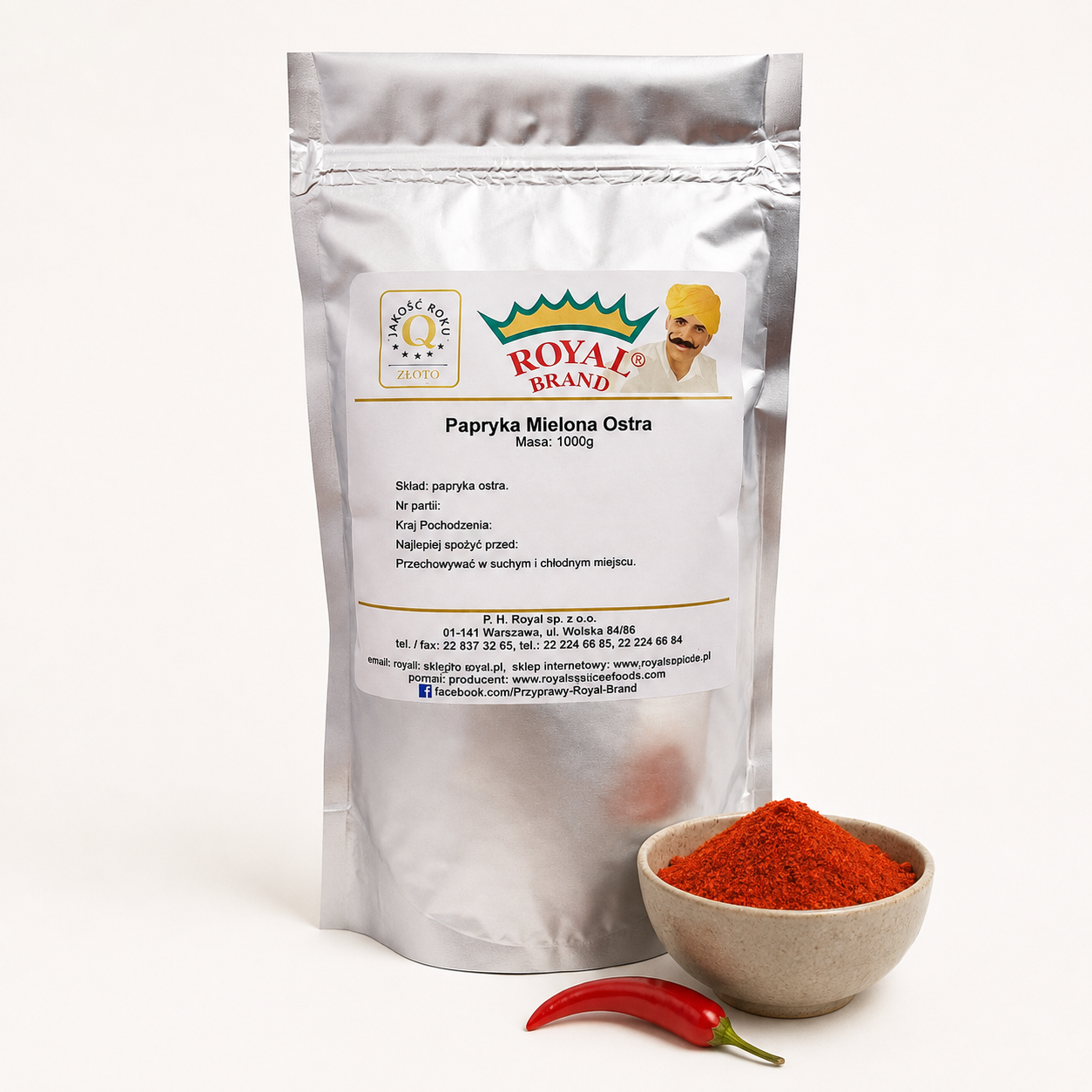 Papryka ostra mielona 1 kg Royal Brand – opakowanie i przyprawa