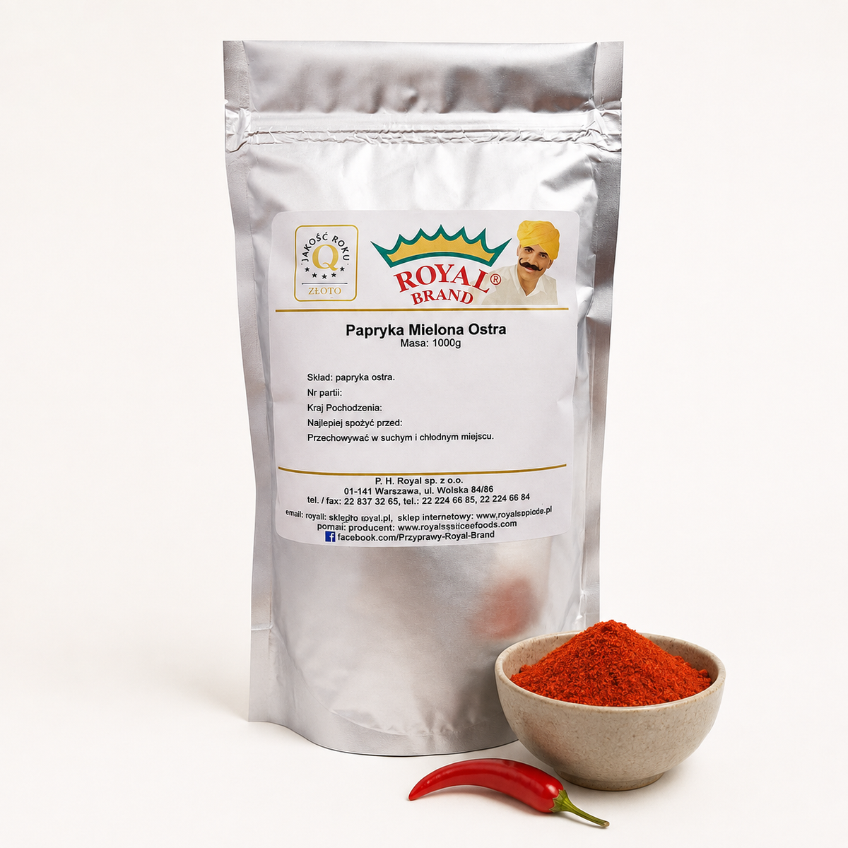 Papryka ostra mielona 1 kg Royal Brand – opakowanie i przyprawa