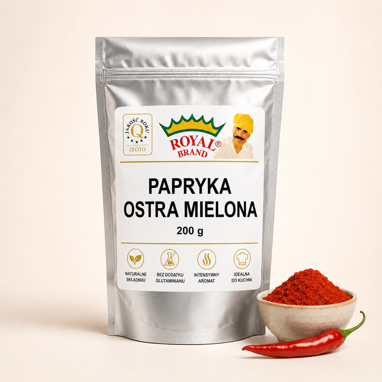 Papryka ostra mielona 200 g Royal Brand – opakowanie i przyprawa