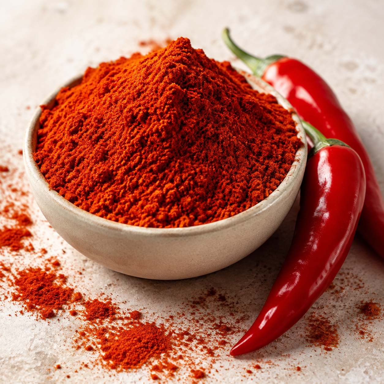 Papryka ostra mielona – zbliżenie przyprawy i czerwone chili