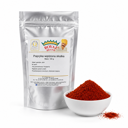 Papryka wędzona słodka Royal Brand 100 g w srebrnym doypacku z miseczką przyprawy